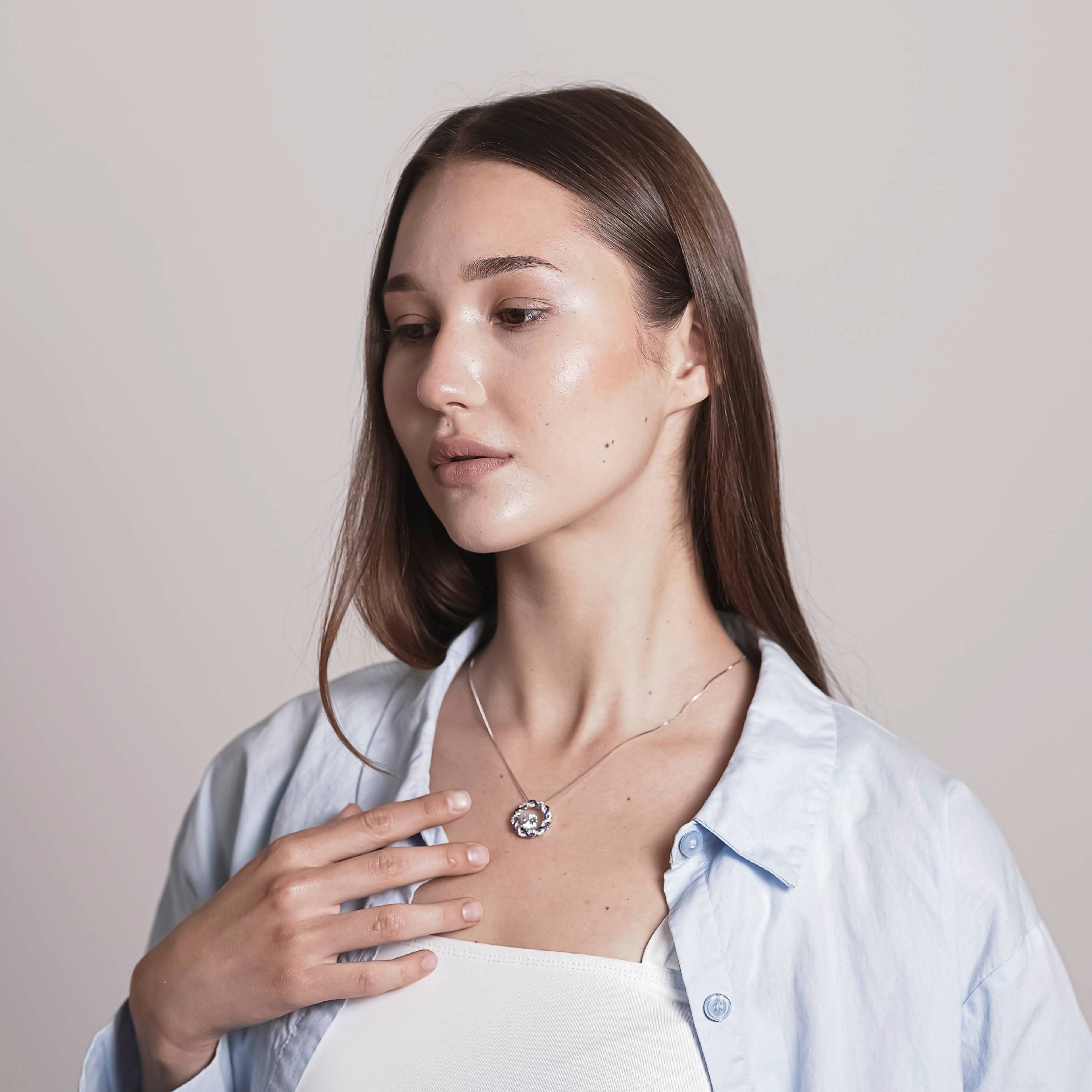 Circle Sterling Silver Rhodium 5A Zirconia Necklace
