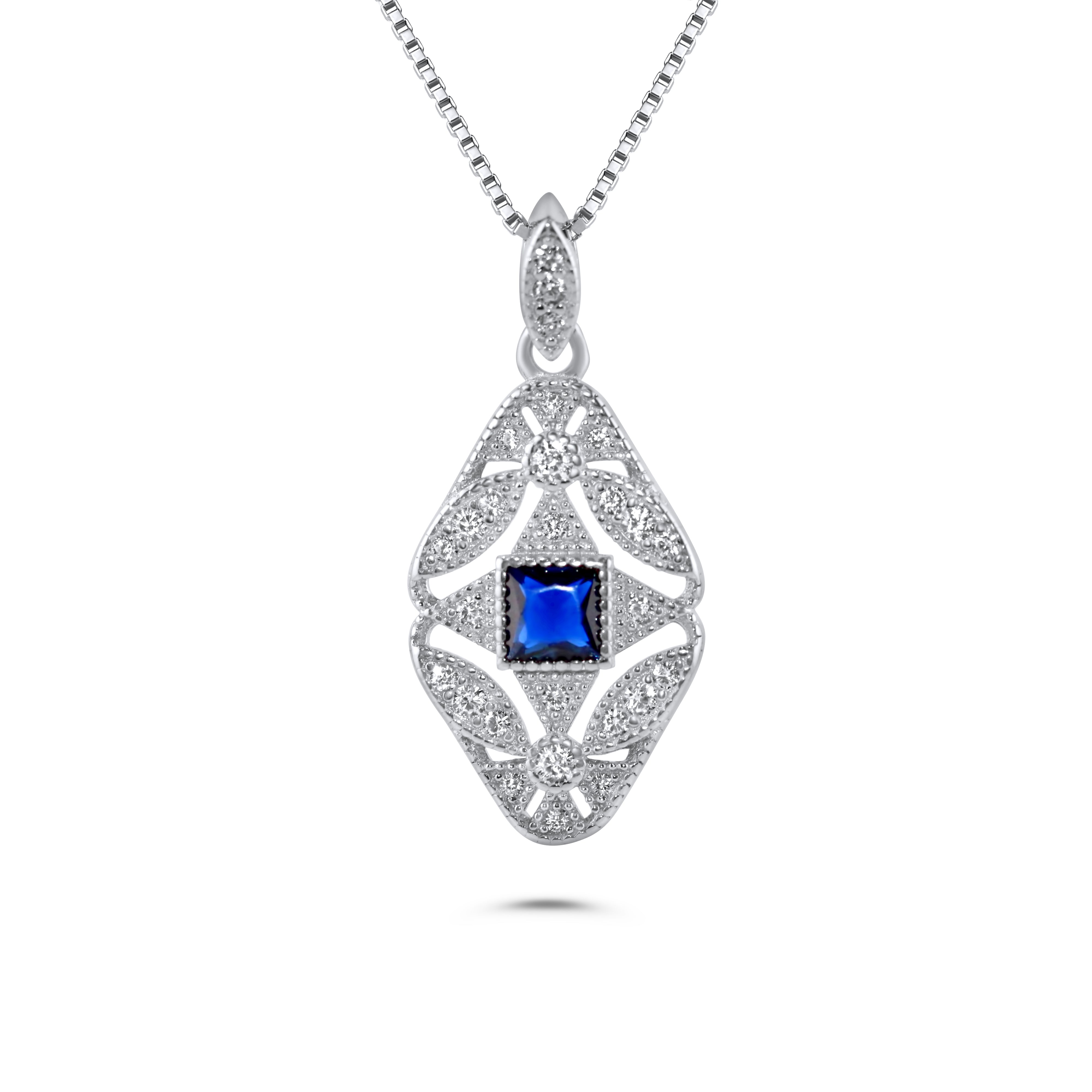 Sapphire Gemstone Deco Inspired Pendant