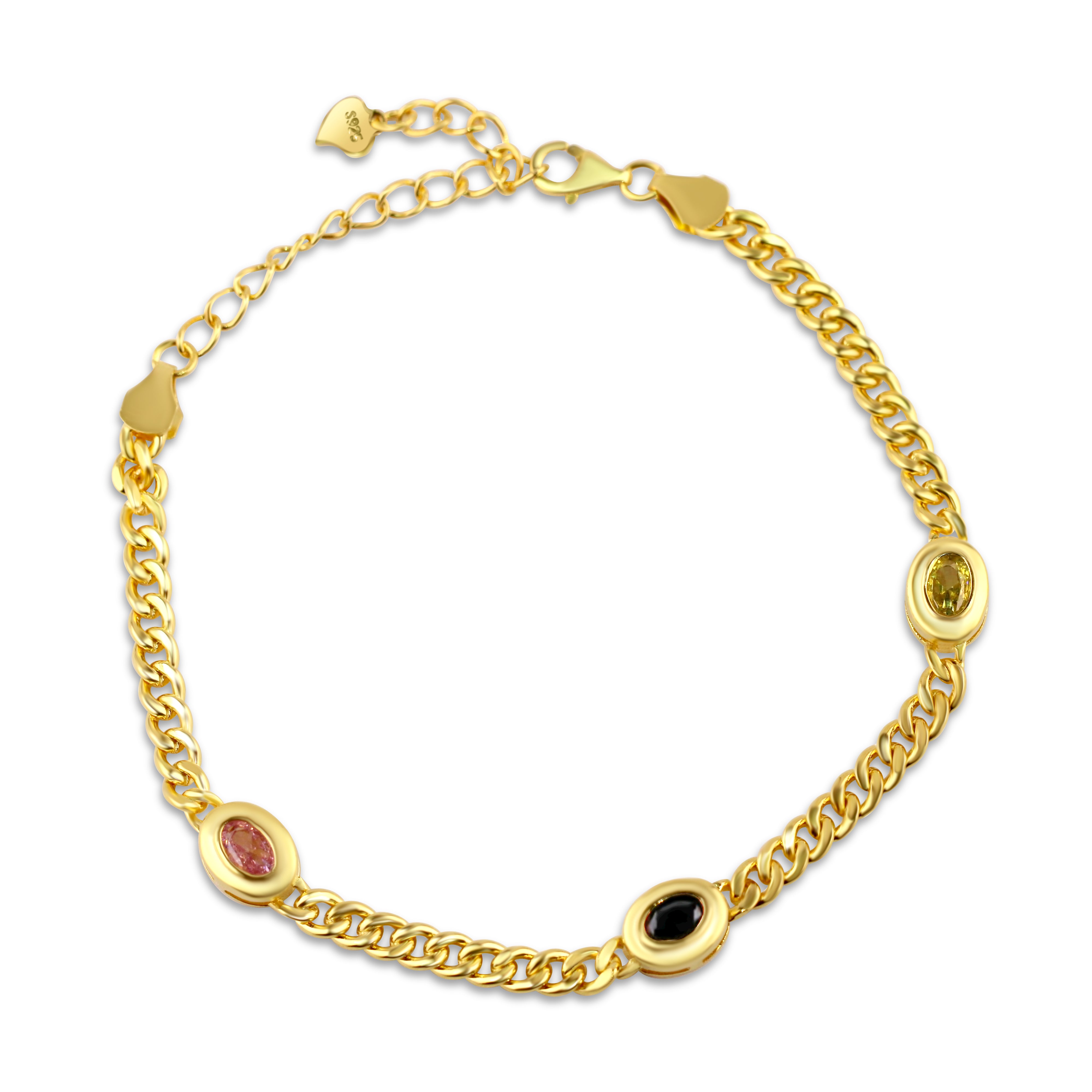 Multi-Gemstone Cuban Link Bracelet