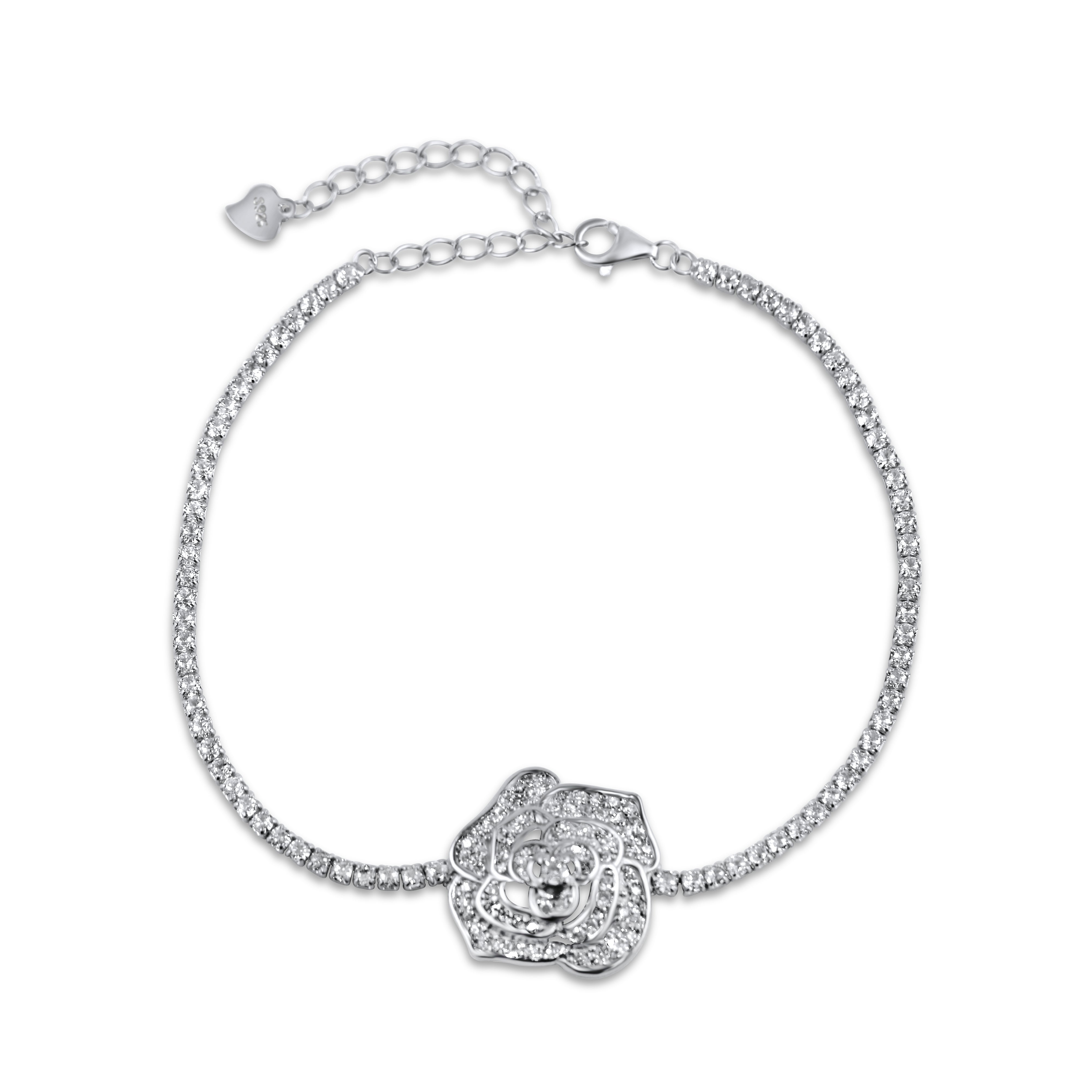 Flower Bracelet with Sparkling Gemstone