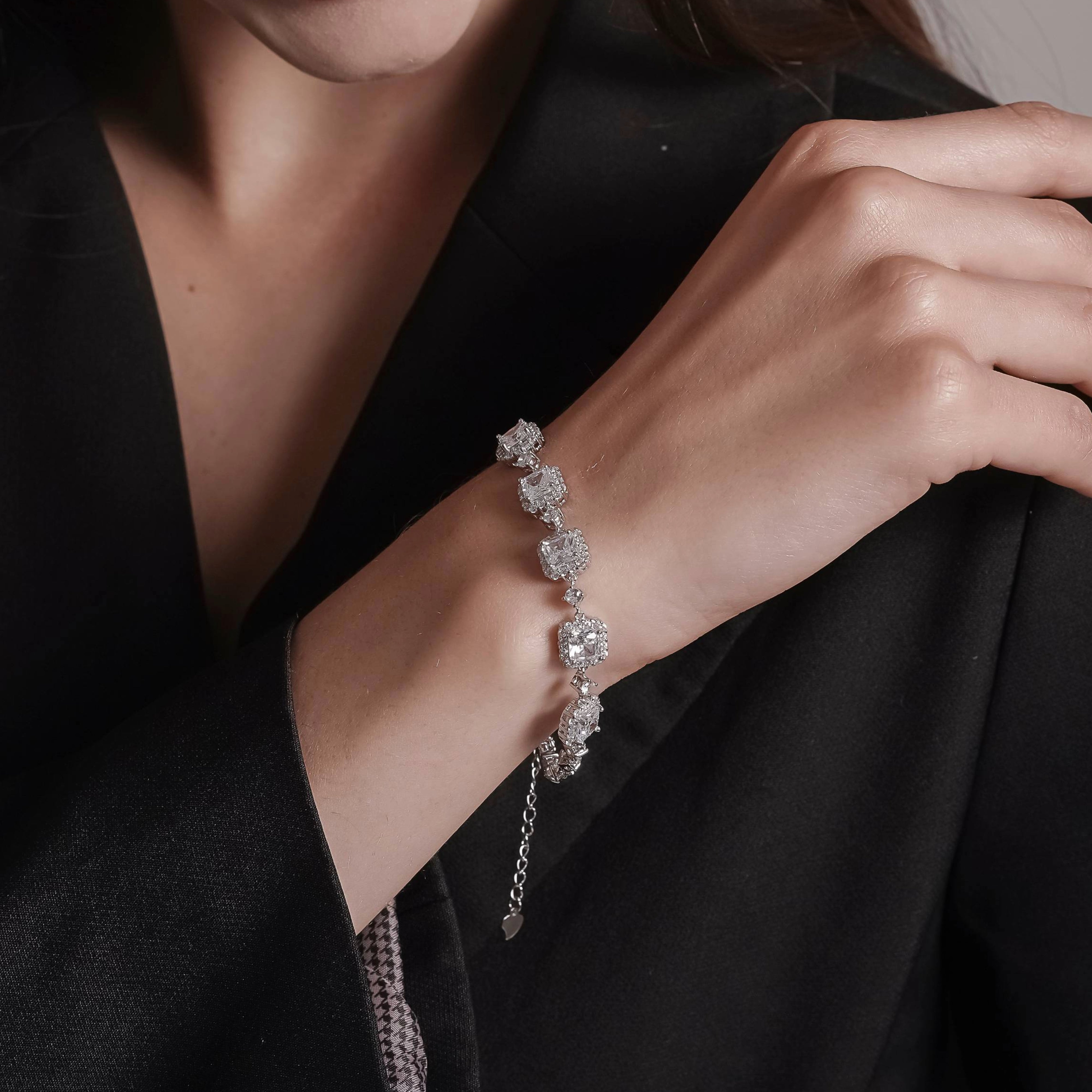 Silver Square Cubic Zirconia Bracelet