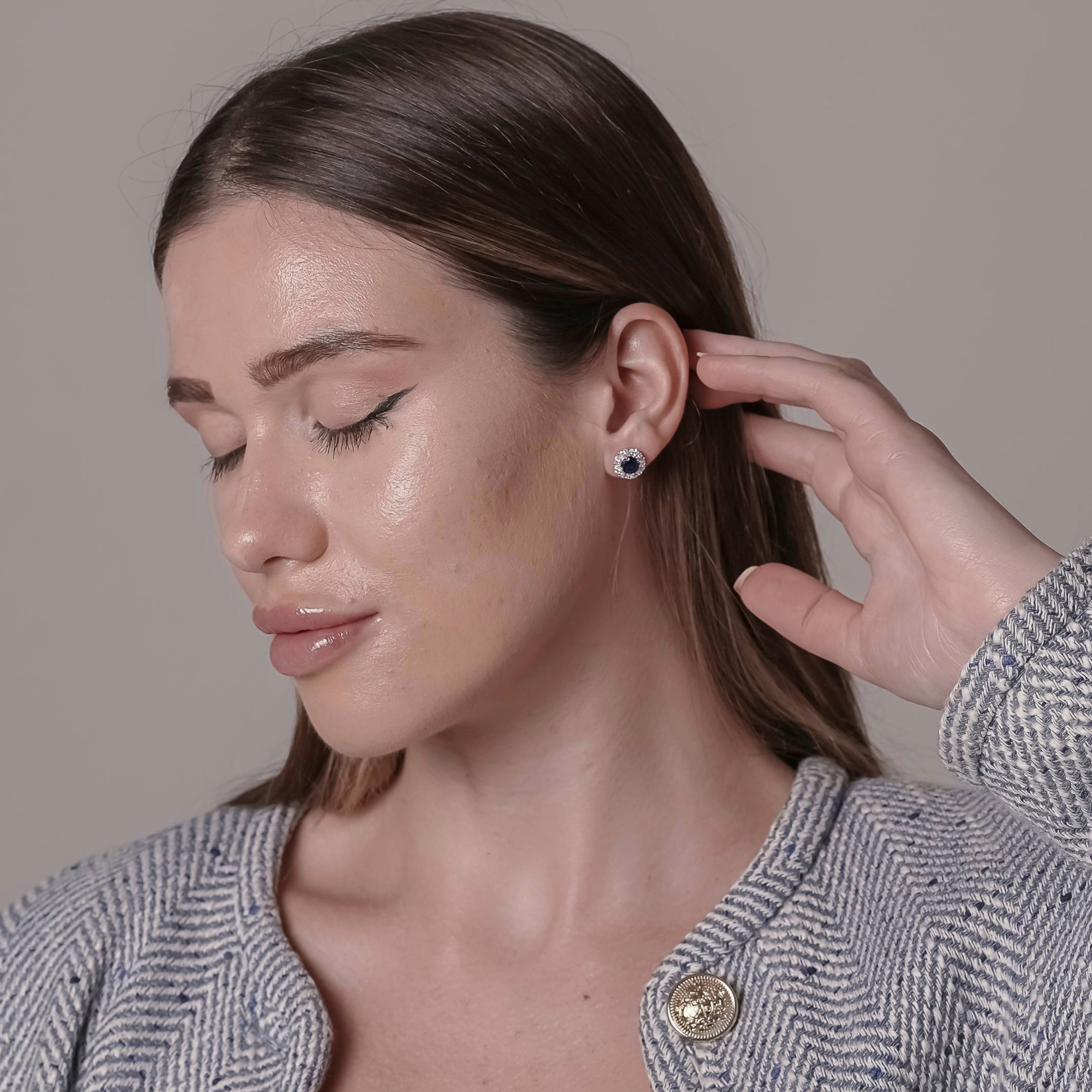 Round Cut Sapphire Precious Stud Earrings