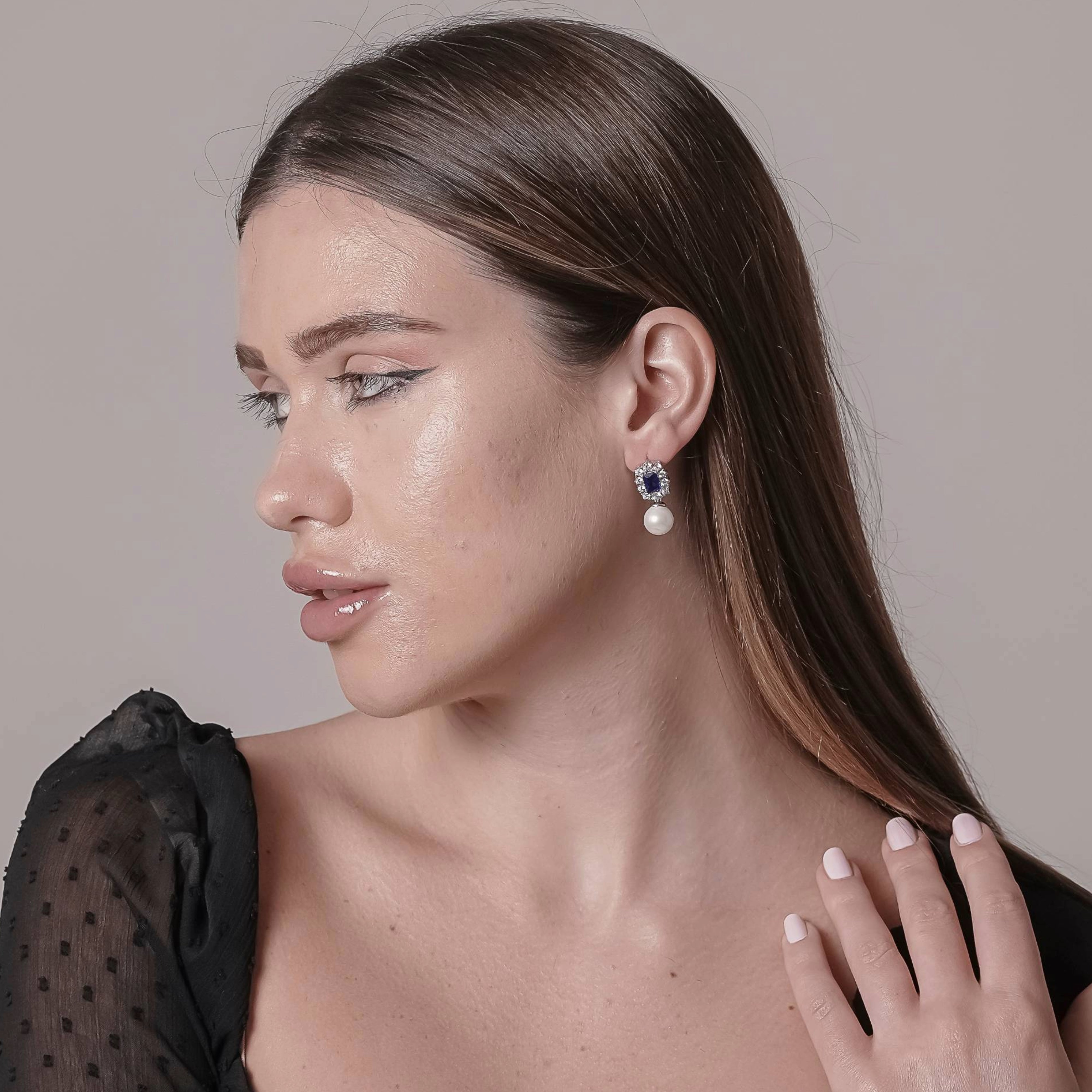 Pearl And Sapphire Earrings