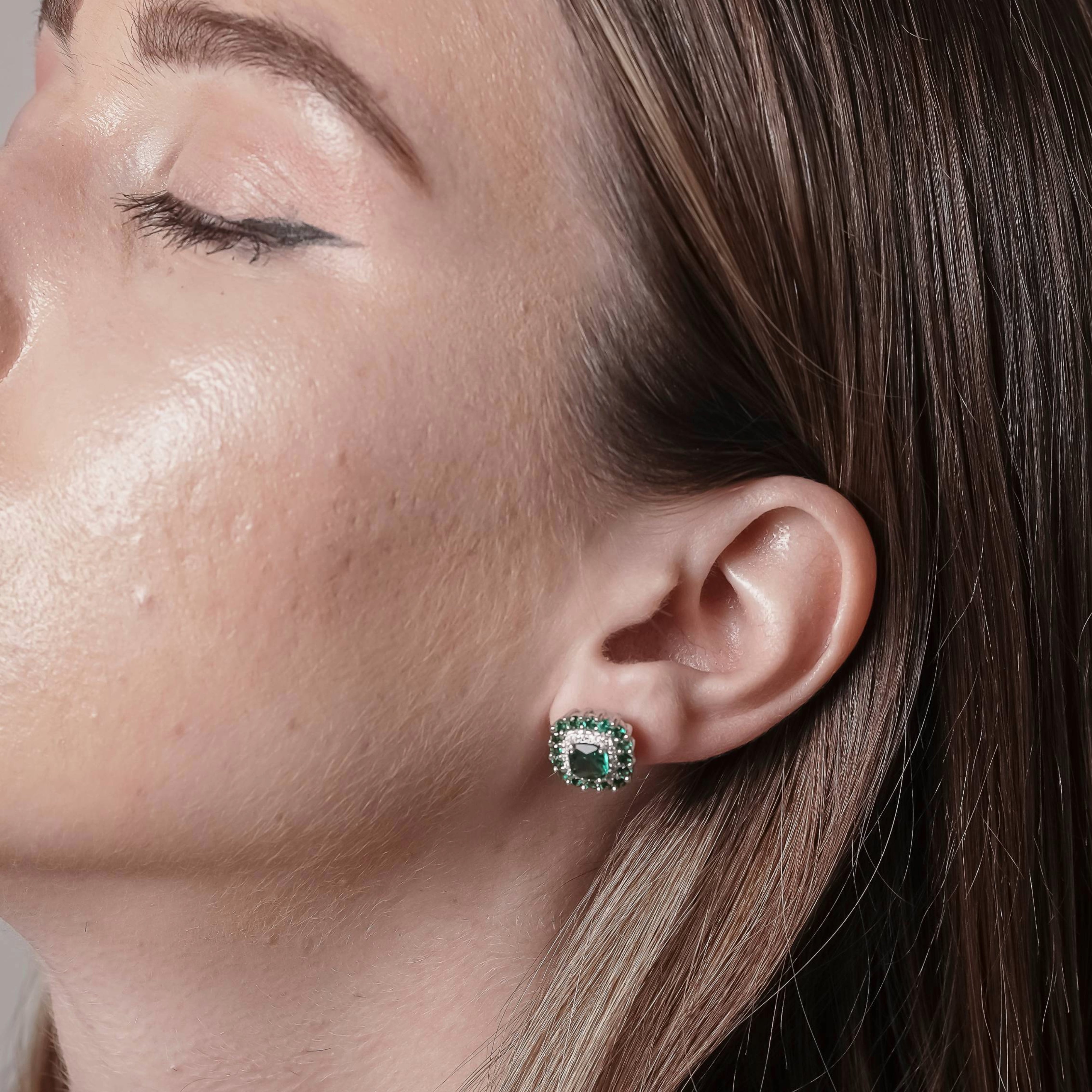 Green Gemstone 925 Silver stud Earrings