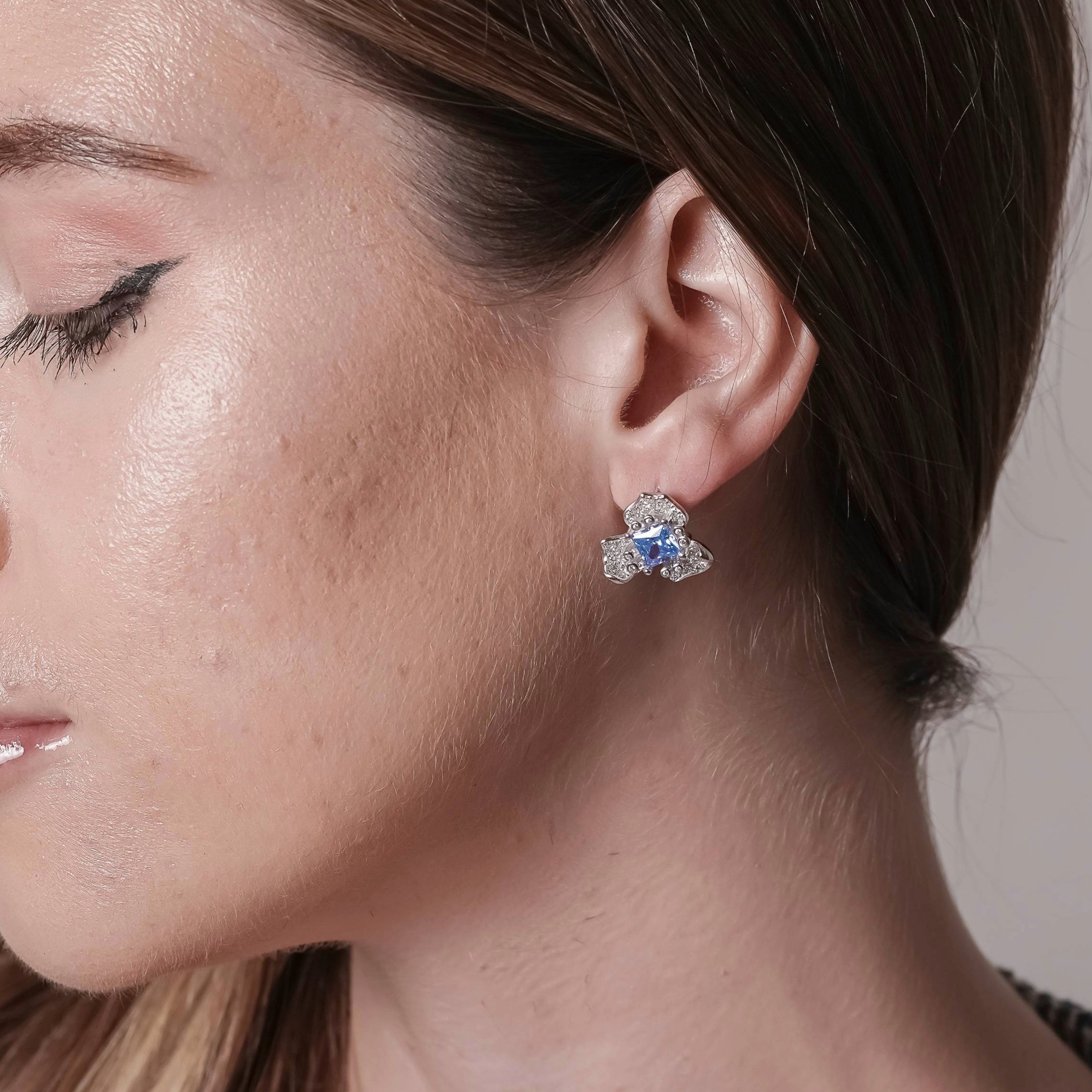 925 Silver Plated Blue 5A Zirconia Earrings