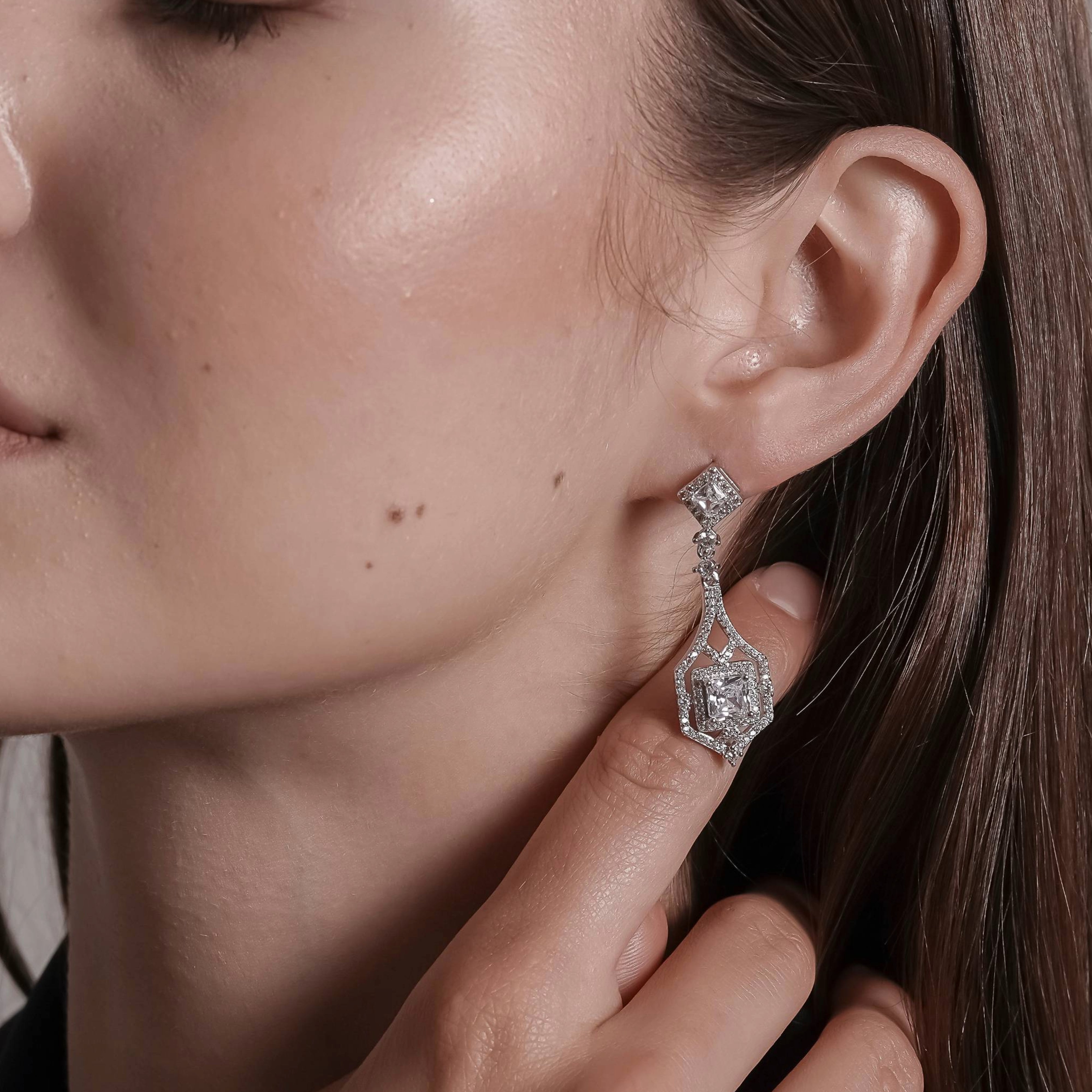 Absolute Silver Art Deco Drop Earrings