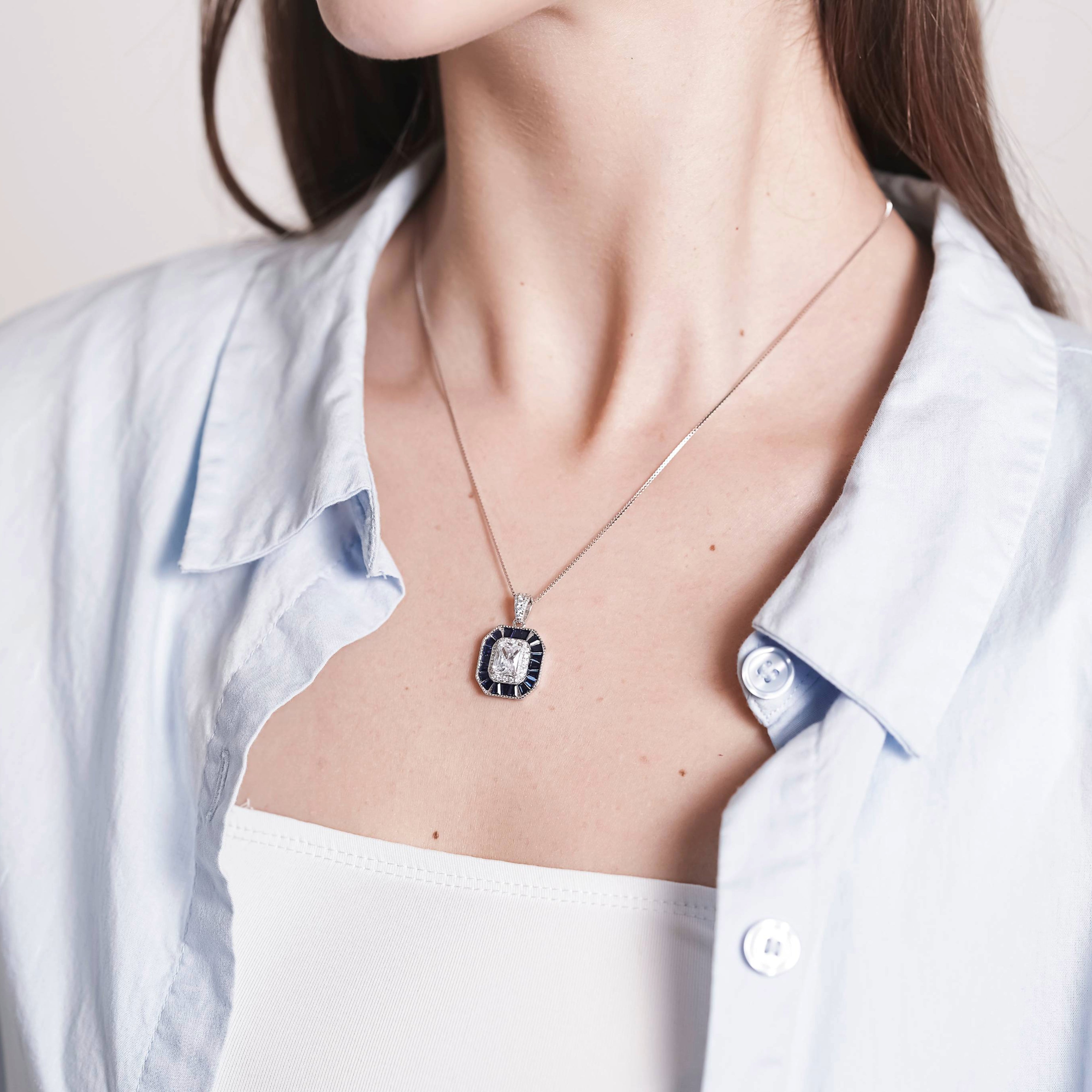 Sapphire Blue with Zirconia Pendant