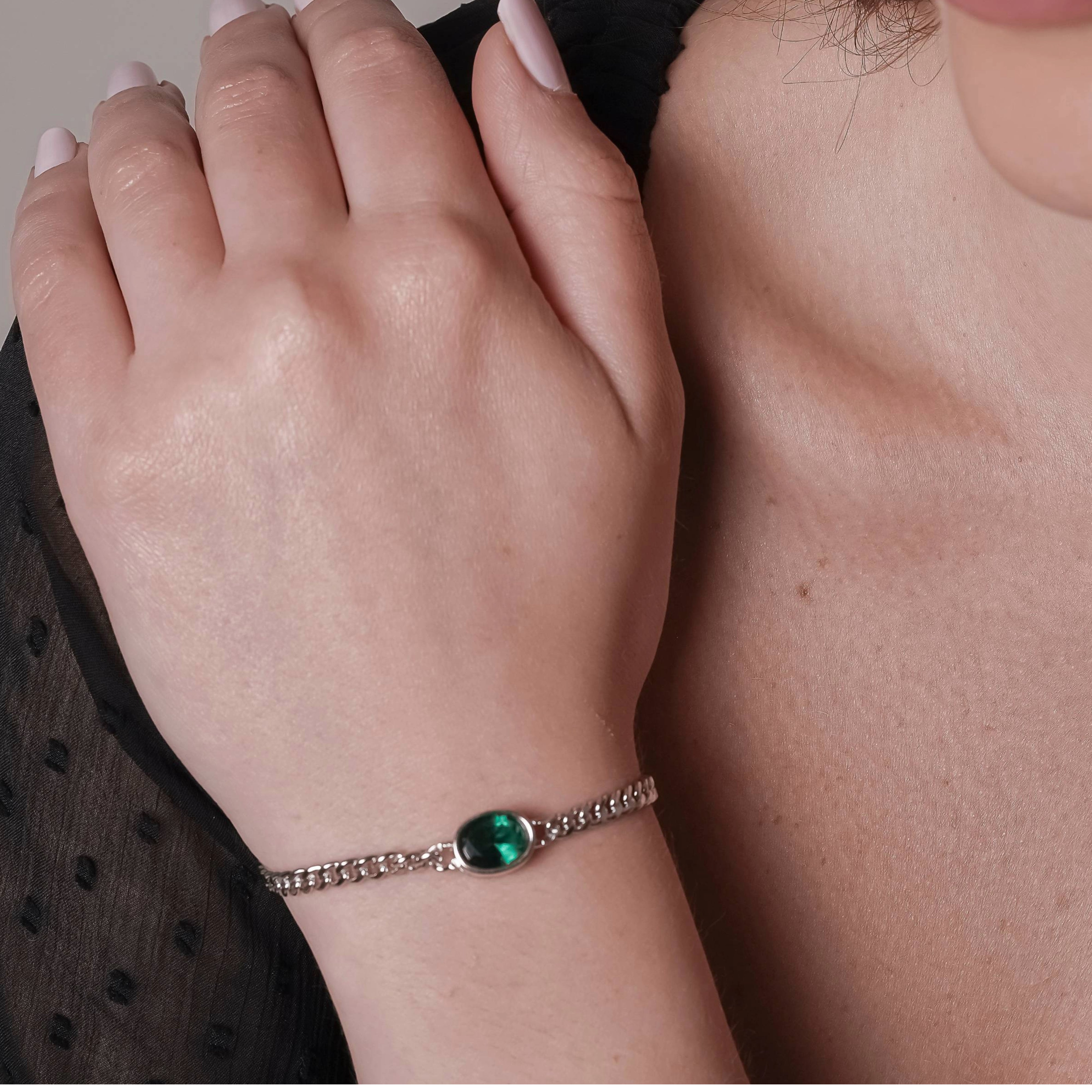 Oval Cut Emerald Gemstone Cuban Chain Bracelet