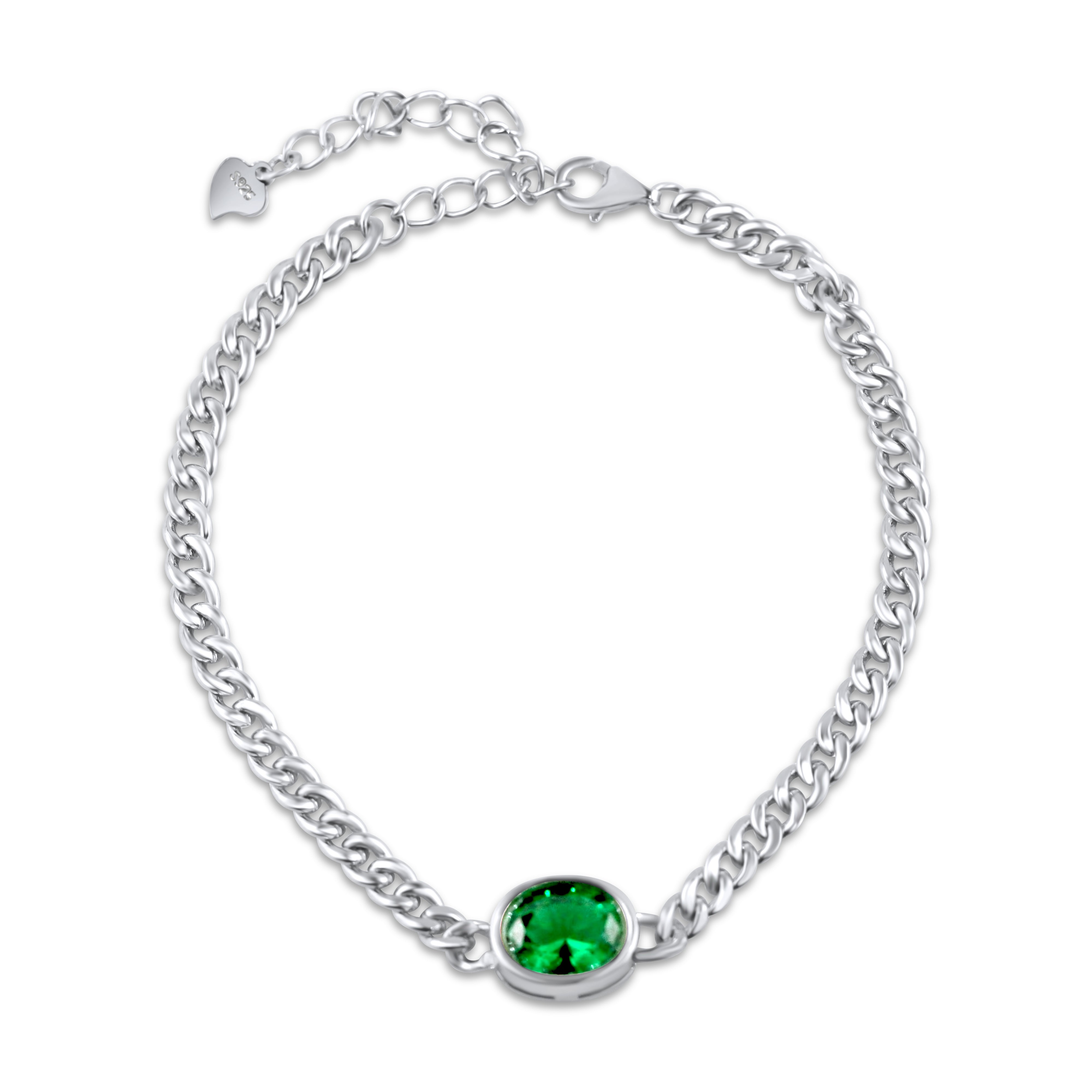 Oval Cut Emerald Gemstone Cuban Chain Bracelet