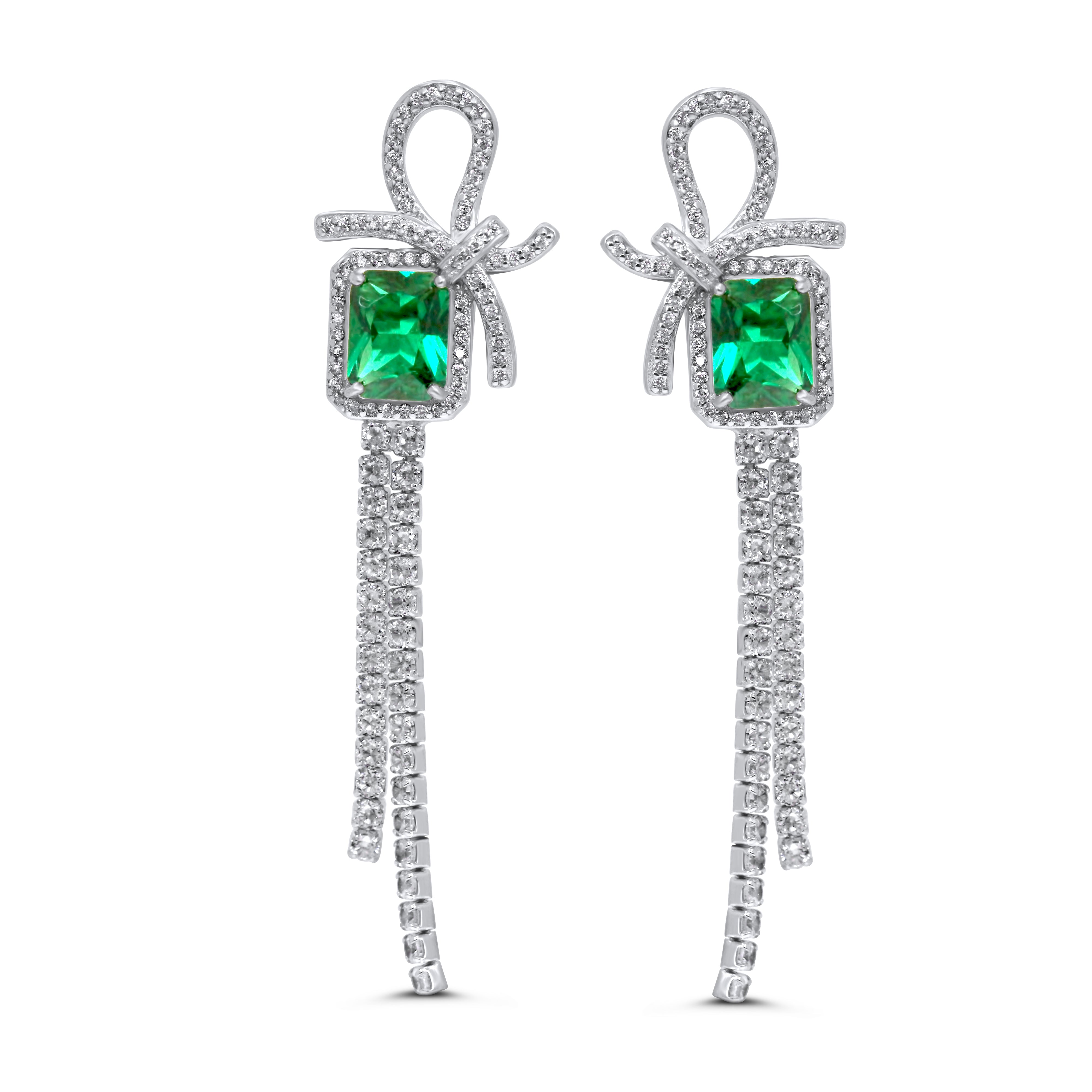 Emerald Cut Gemstone Drop Earrings