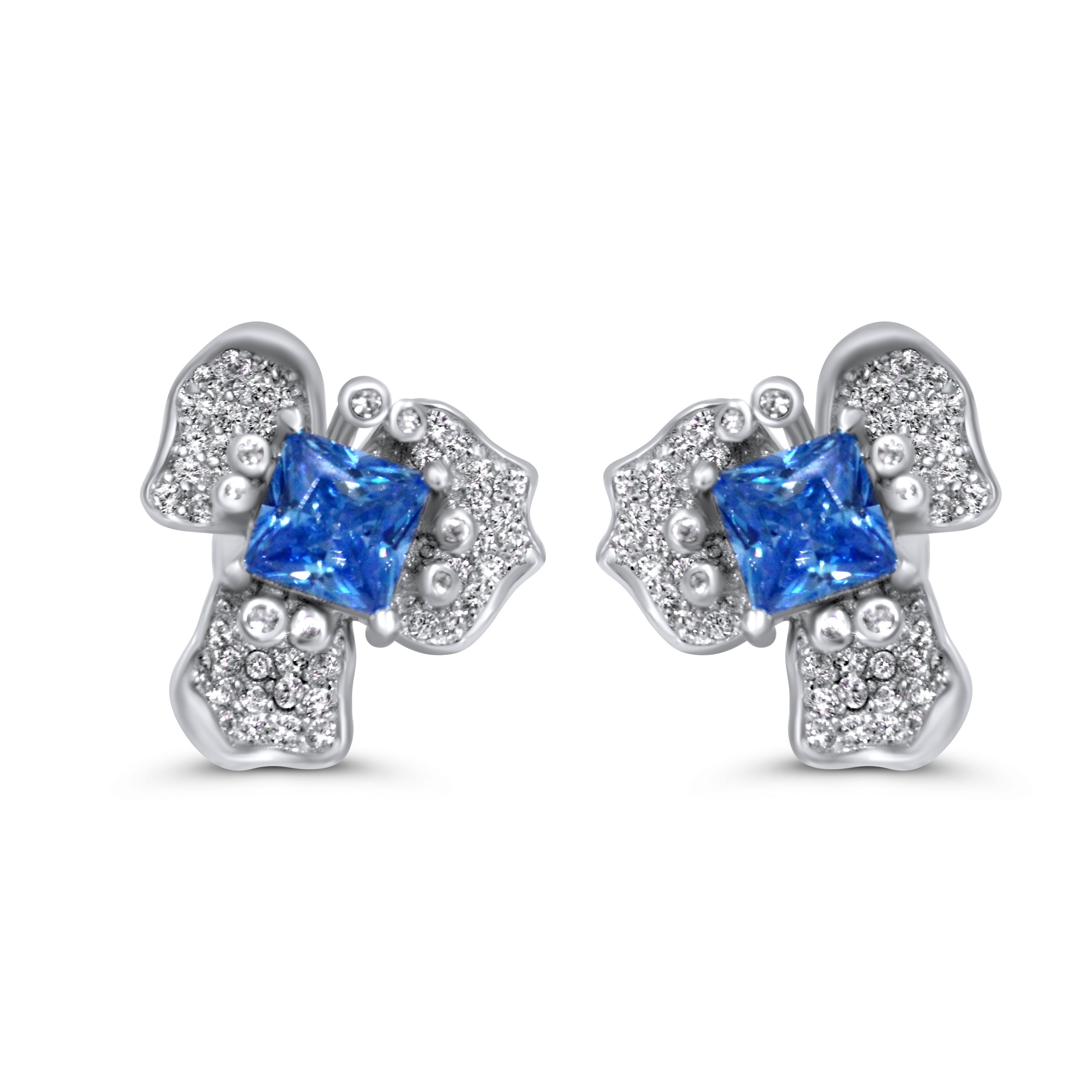 925 Silver Plated Blue 5A Zirconia Earrings